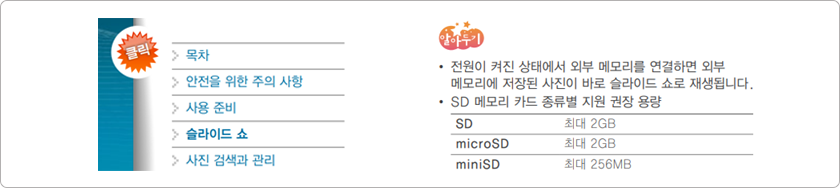 아이콘을 사용설명서에 적용한 사례