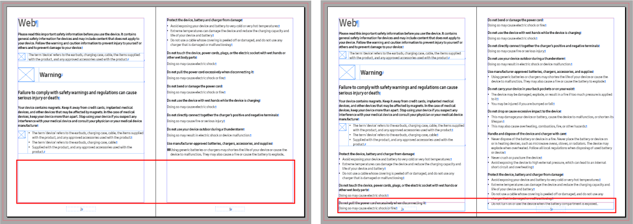 Example comparing a layout with reserved white space and a layout with overflowing text