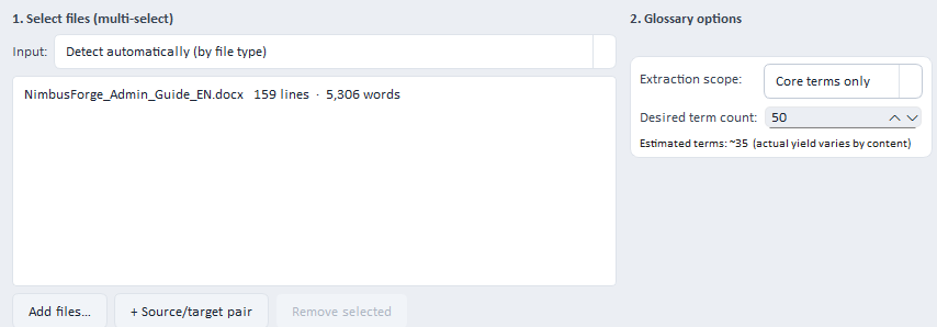 Screen for reviewing whether terminology candidates should be translated and approved