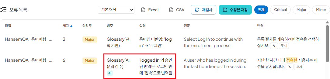 Hansem CALM QA screen identifying logged in as a terminology item to review