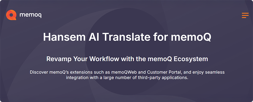 Hansem AI Translate page in the memoQ Ecosystem