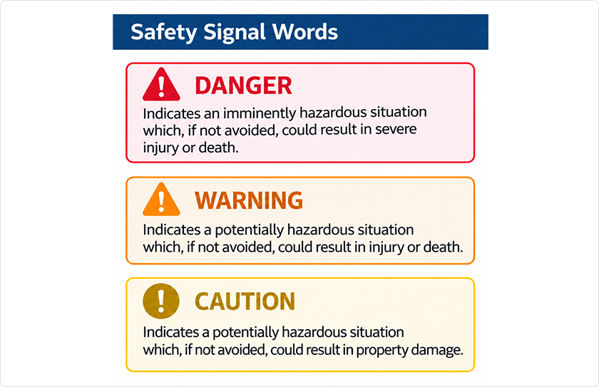 DANGER, WARNING, and CAUTION signal word definitions
